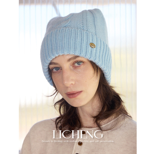 礼诚 柔软兔绒羊毛混纺猫耳针织帽女秋冬包头帽子保暖加厚毛线帽