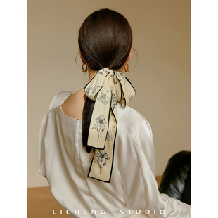 礼诚 | 银河花园法式浪漫复古百搭ins秋长条发带绑包双绉真丝丝巾