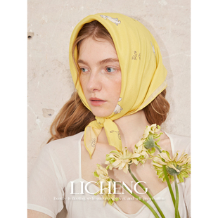 礼诚 童趣复古小兔原创印花真丝丝巾女春夏透气头巾双绉方巾披肩