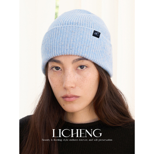 礼诚 高级感彩纱夹花100%羊毛针织帽双层保暖秋冬包头帽情侣冷帽