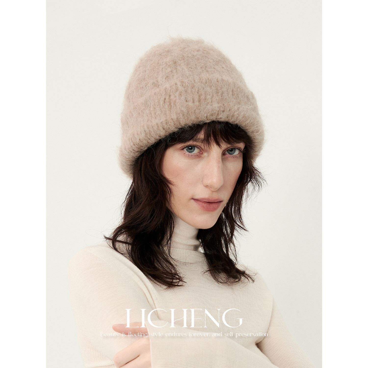 苏力羊驼毛冷帽北欧极简针织帽