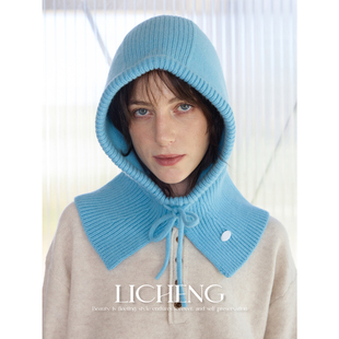 礼诚 设计师自留100%美利奴羊毛帽女巴拉克拉法帽秋冬针织披肩帽