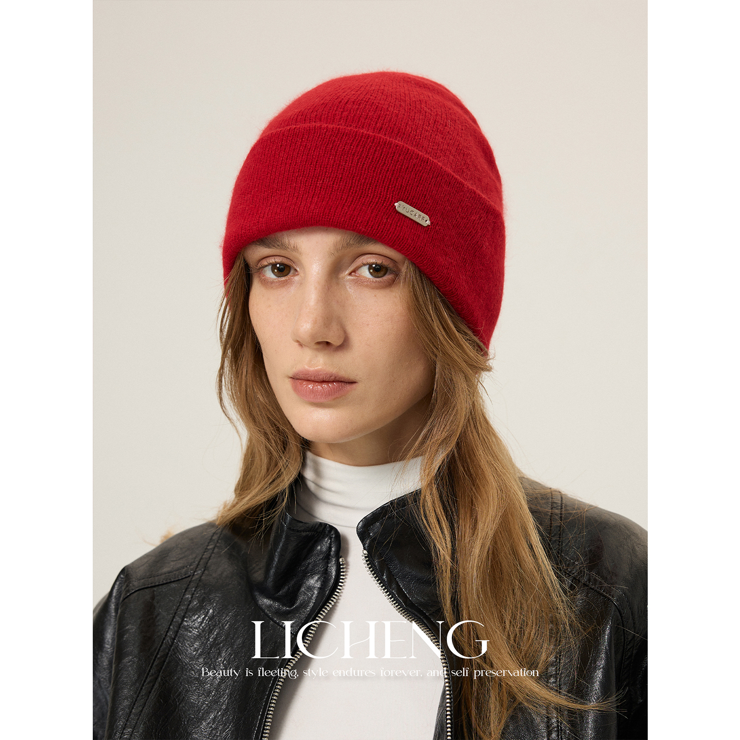 柔软毛感高级感浣熊绒针织帽子女