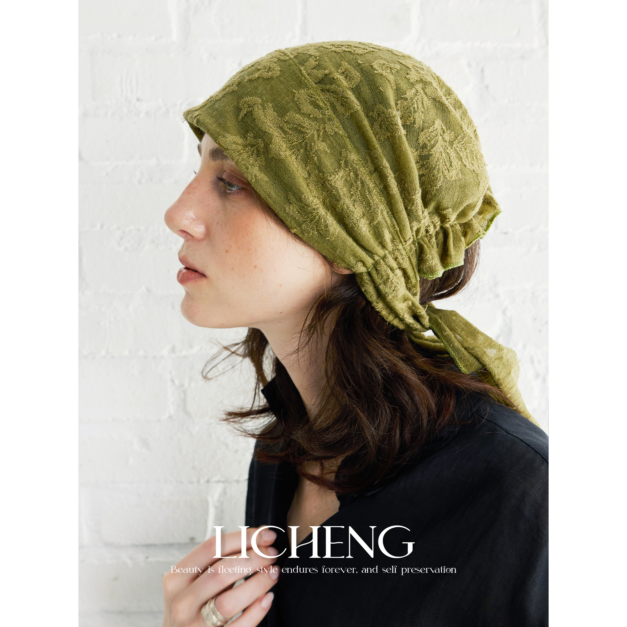 复古羊毛提花抽褶系带头巾帽冷帽