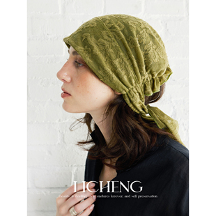 礼诚 复古羊毛提花抽褶系带头巾帽女百搭针织帽子时髦包头冷帽