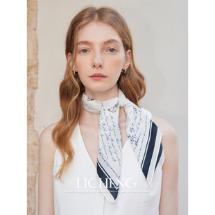 礼诚 蝴蝶日记100%桑蚕丝方巾女春气质高级双绉工艺白色薄款围巾