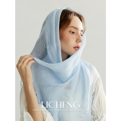 礼诚法国雨露亚麻纯色长围巾春夏