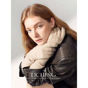 礼诚 两穿设计100%山羊绒手套女冬季送礼物保暖双层加厚针织手套