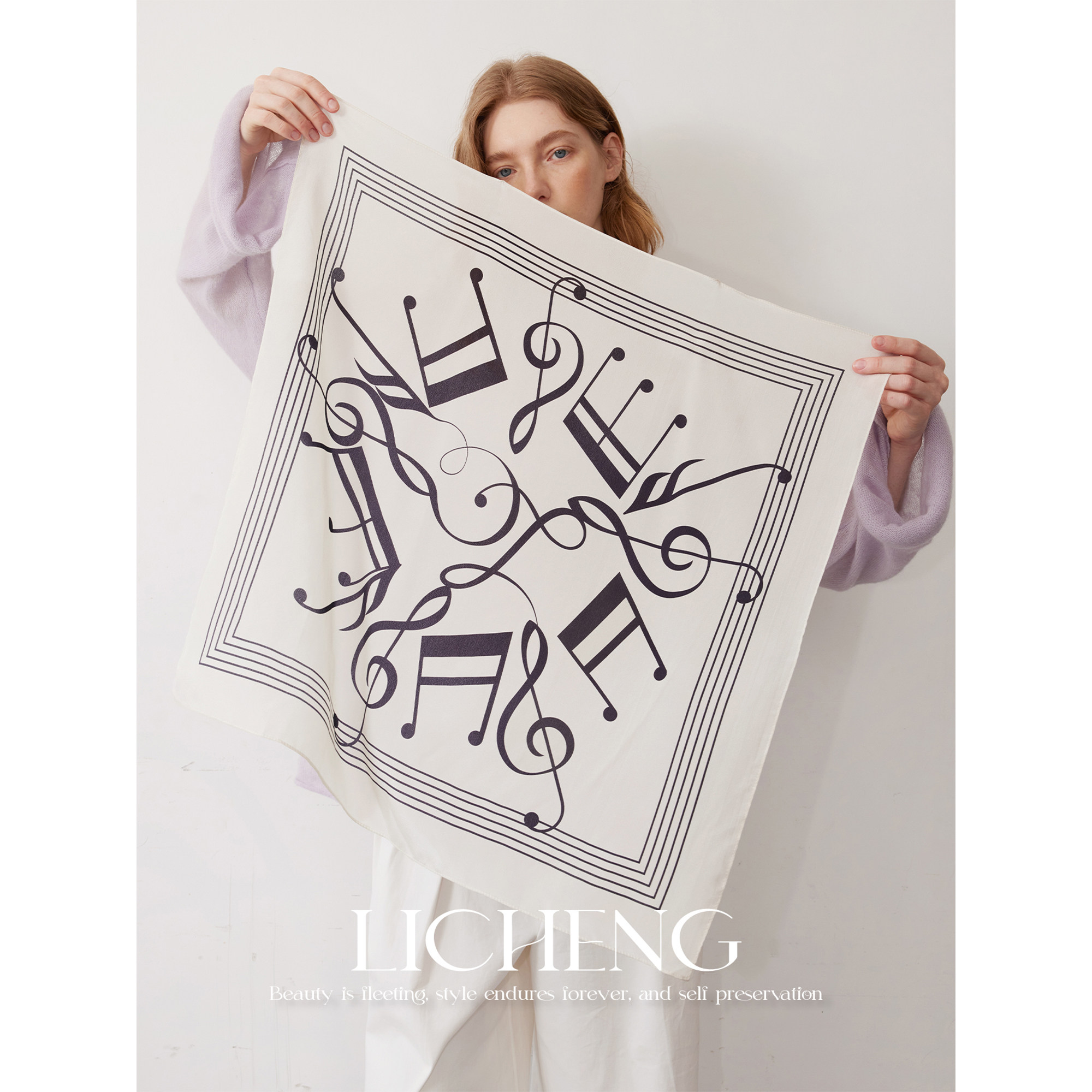 礼诚 音符乐章原创印花方巾100%真丝丝巾设计感头巾系脖领巾披肩,服饰配件/皮带/帽子/围巾,围巾/丝巾/披肩,淘宝优惠券,粉丝福利购,淘宝优惠卷