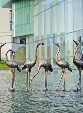 户外仿铜仙鹤雕塑玻璃钢园林水景装饰品景观庭院公园丹顶鹤鸟摆件