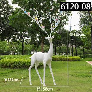 玻璃钢几何抽象艺术白鹿雕塑商场园林景区展馆铁艺梅花鹿动物摆件