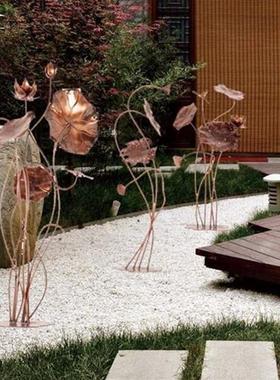 创意仿真不锈钢荷叶摆件室内铁艺荷花仿真花户外鱼池水景金属装饰