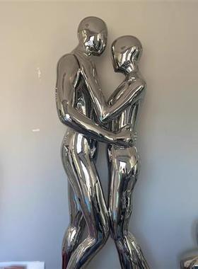 镜面不锈钢水滴鹅卵石雕塑人脸玻璃钢装饰定制圆坐凳户外金属工厂