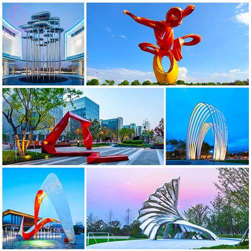 不锈钢雕塑定制镂空发光白钢流水镜面月亮圆环景观户外小动物厂家