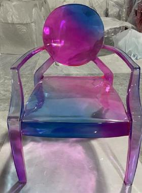 酒店前台透明树脂休闲吧台椅子摆件创意水晶玻璃艺术品凳子雕塑