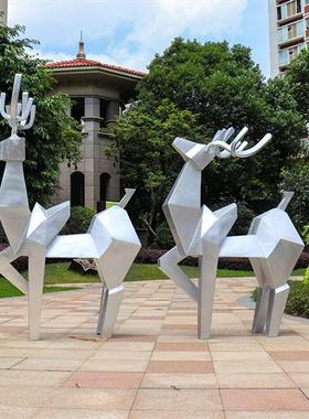 户外大型抽象几何切面玻璃钢梅花鹿雕塑园林售楼部景观装饰品摆件