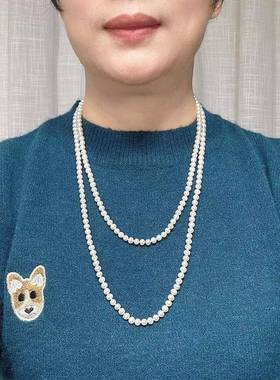正品天然淡水珍珠项链颈链毛衣链长款配旗袍女双层多层送妈妈礼物