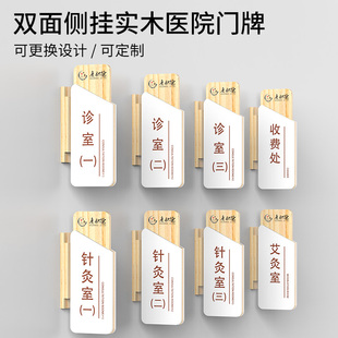高档创意中式实木中医诊室双面侧挂可更换科室牌针灸推拿养生门牌标识牌医生办公室库房检验科门牌提示牌定制