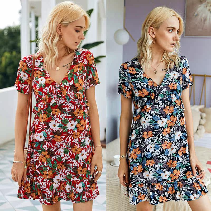 2020 Summer cotton V-neck women print mini dreSS 印花连衣裙|ruв категории Женская одежда, платье - от Buy2taobao.com для оказания профессиональной услуги покупки агента Taobao