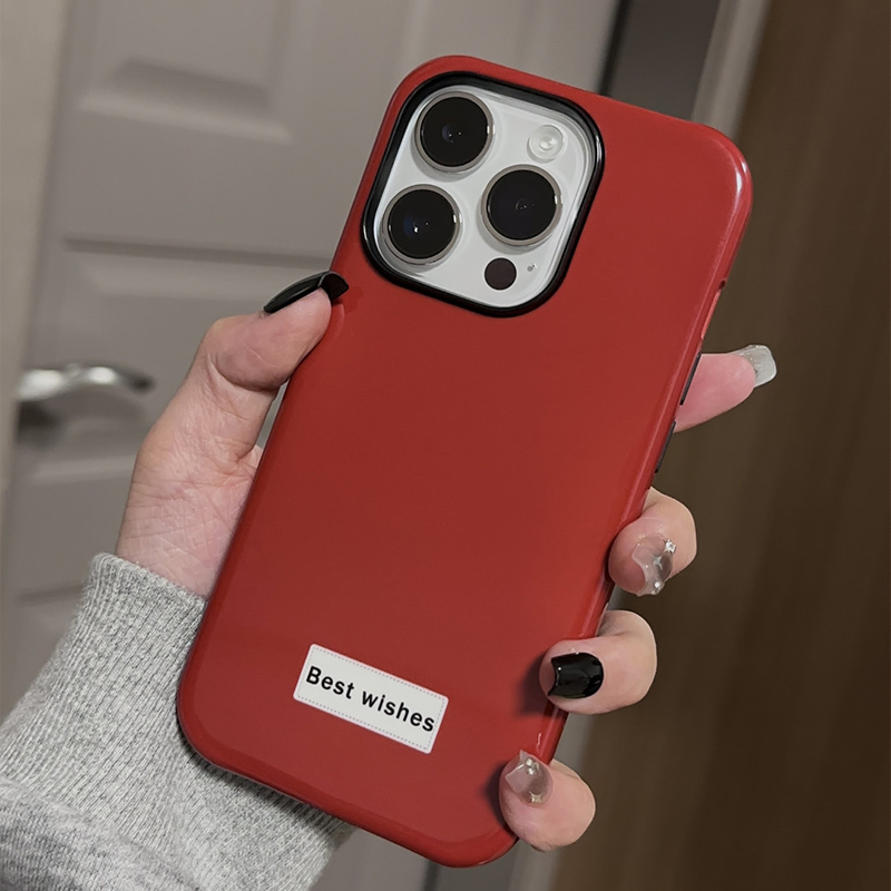 复古红色英文手机壳简约高级感