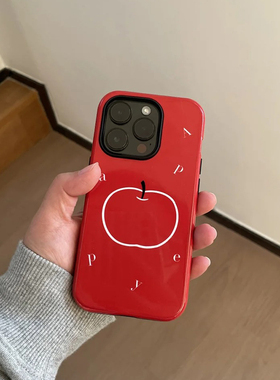 红色大苹果 适用iPhone16新款苹果15promax女生13全包14二合一12简约创意高级感韩系ins小众菲林磨砂手机壳套