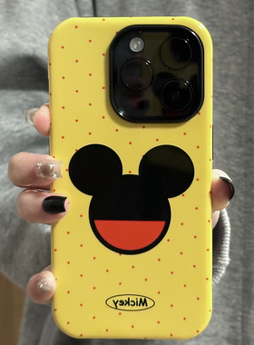 黄色波点米奇适用苹果16promax新款iPhone15女款米老鼠13全包14二合一12简约高级感小众xr菲林磨砂plus手机壳