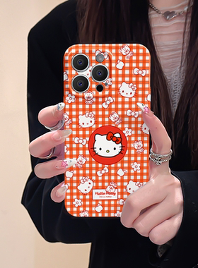 红色格子小熊hellokitty适用iphone15promax苹果14可爱新款13全包mini防摔xr高级感12菲林plus11少女心手机壳