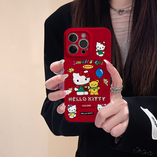 红色hellokitty适用iphone15promax苹果14凯蒂猫可爱趣味小众新款 13全包mini圣诞xr高级感12菲林8plus1手机壳