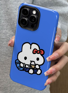 适用苹果16promax新款iPhone15手机壳女生13蓝色hellokitty卡通14可爱哈喽凯蒂猫12二合一菲林磨砂简约保护套