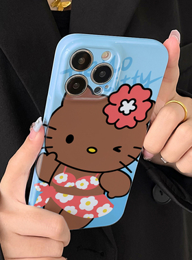 适用iphone15promax苹果16新款手机壳HelloKitty卡通女13plus凯蒂猫xr硬12创意8保护全包7可爱14黑皮kt猫菲林