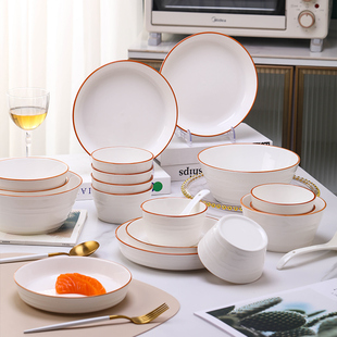 10人家用乔迁陶瓷碗盘套装 米饭碗菜盘子汤碗面碗釉下彩易清洗