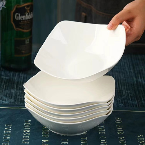 陶瓷性四角沙拉碗纯白8英寸