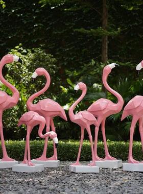 户外块面火烈鸟玻璃钢园林景观雕塑摆件庭院商场池塘美陈装饰小品