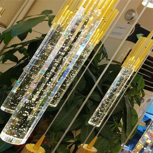 复式楼水晶大吊灯轻奢吊灯别墅客厅中空灯具简约现代楼梯间长吊灯