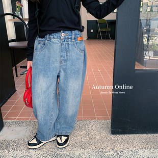 贴皮标休闲宽松老爹牛仔裤 春秋儿童时尚 潮 子韩版 艾摩贝贝男女童裤