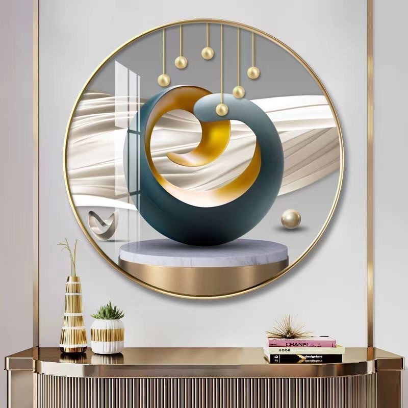 圆形现代装饰画客厅沙发背景墙画简约北欧晶瓷三联挂画图片