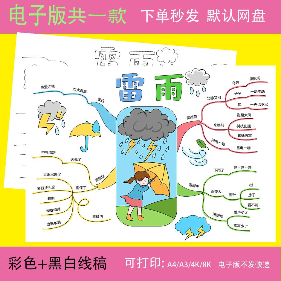 雷雨思维导图模板电子版阅读手抄报二年级下语文小报