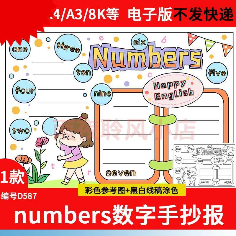 英语number数字手抄报小学生英语三年级小报模板电子版创意儿童画