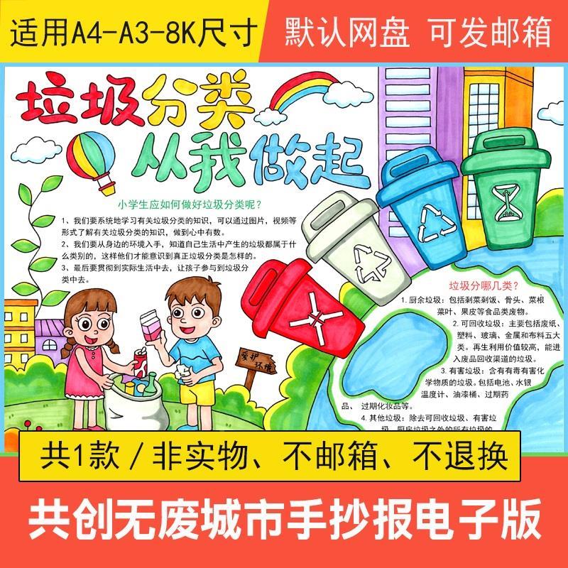 环保人人有责垃圾分类手抄报模板电子版小学生绿色环保手抄报线稿