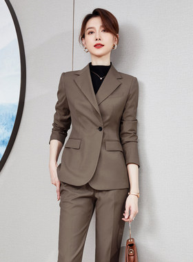 西装套装女冬季2026新款修身女士正装套装气质前台工衣工作服咖色