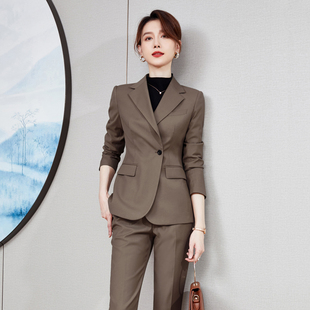 西装套装女冬季2025新款修身女士正装套装气质前台工衣工作服咖色