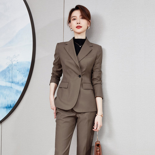 西装套装女冬季2025新款修身女士正装套装气质前台工衣工作服咖色