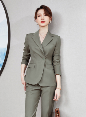 羊毛西装套装设计感2025秋冬西服女气质高端定制职业装高级感绿色