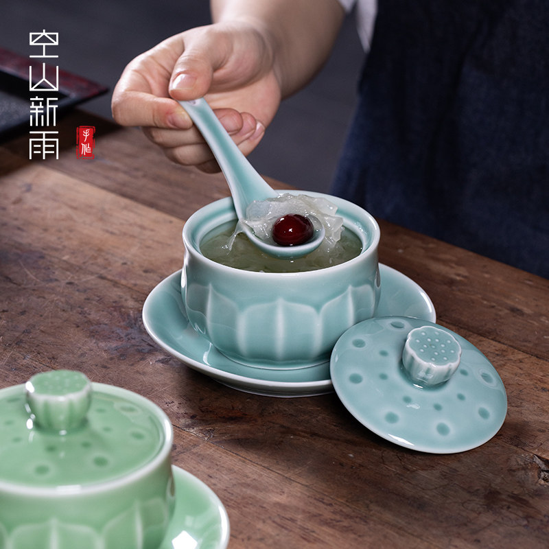 龙泉青瓷隔水炖盅陶瓷带盖汤碗燕窝炖碗蒸蛋盅炖罐小汤盅带碟子,餐饮具,碗,淘宝优惠券,粉丝福利购,淘宝优惠卷