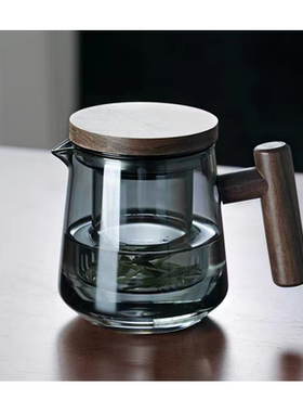 唯铭诺茶水分离杯玻璃茶杯耐热泡茶杯胡桃木茶杯三件杯灰色400ML