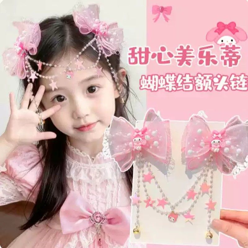 儿童发夹流苏链额头链爱莎公主头饰艾莎蝴蝶结女童发饰小女孩发卡