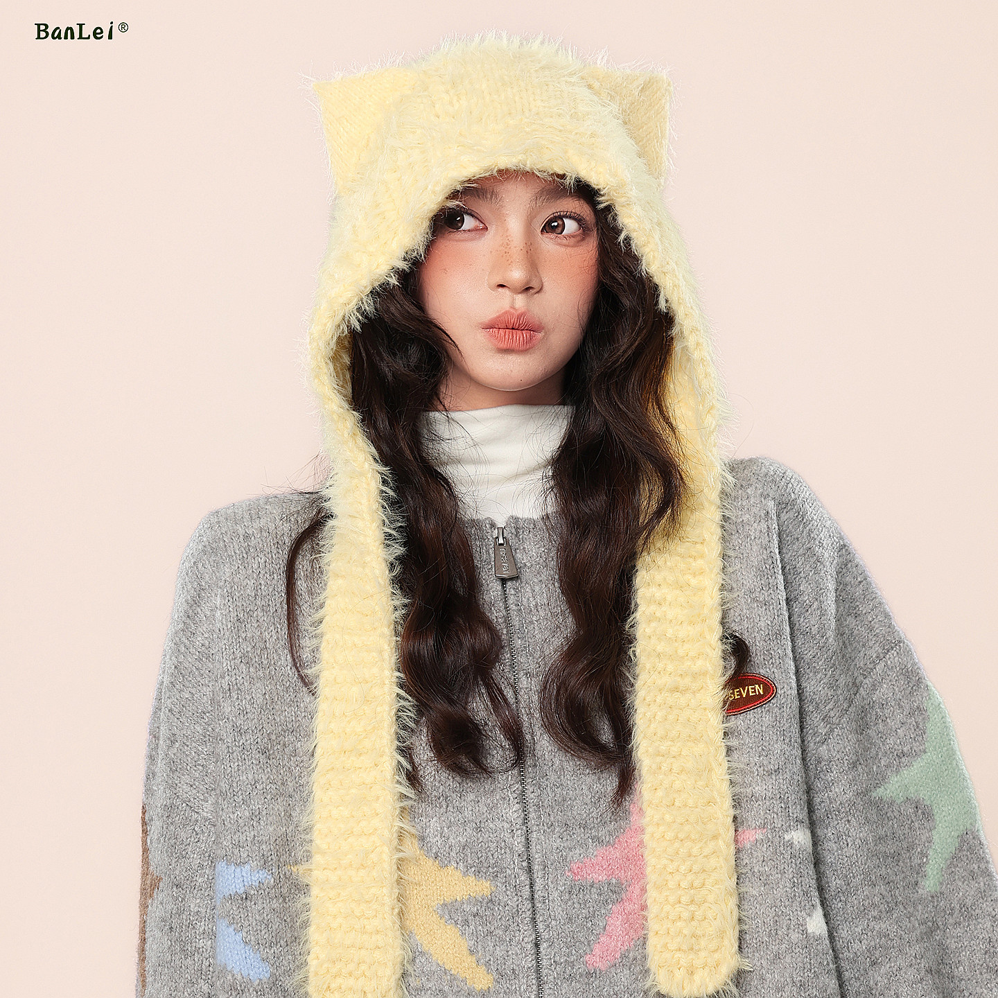 半蕾可爱猫耳女生冬季保暖帽子