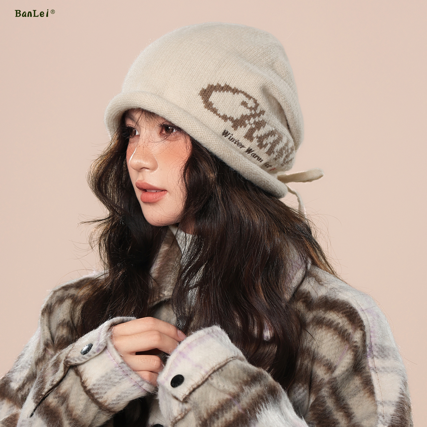 半蕾新款字母护耳保暖堆堆帽