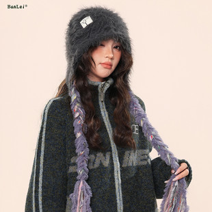 日系毛绒可爱流苏包头帽子女冬季保暖护耳时尚百搭旅游套头雷锋帽