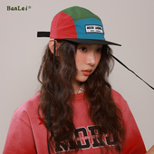 棒球帽子女复古美式 夏季 速干薄款 五片拼色平檐棒球帽男潮牌遮阳帽